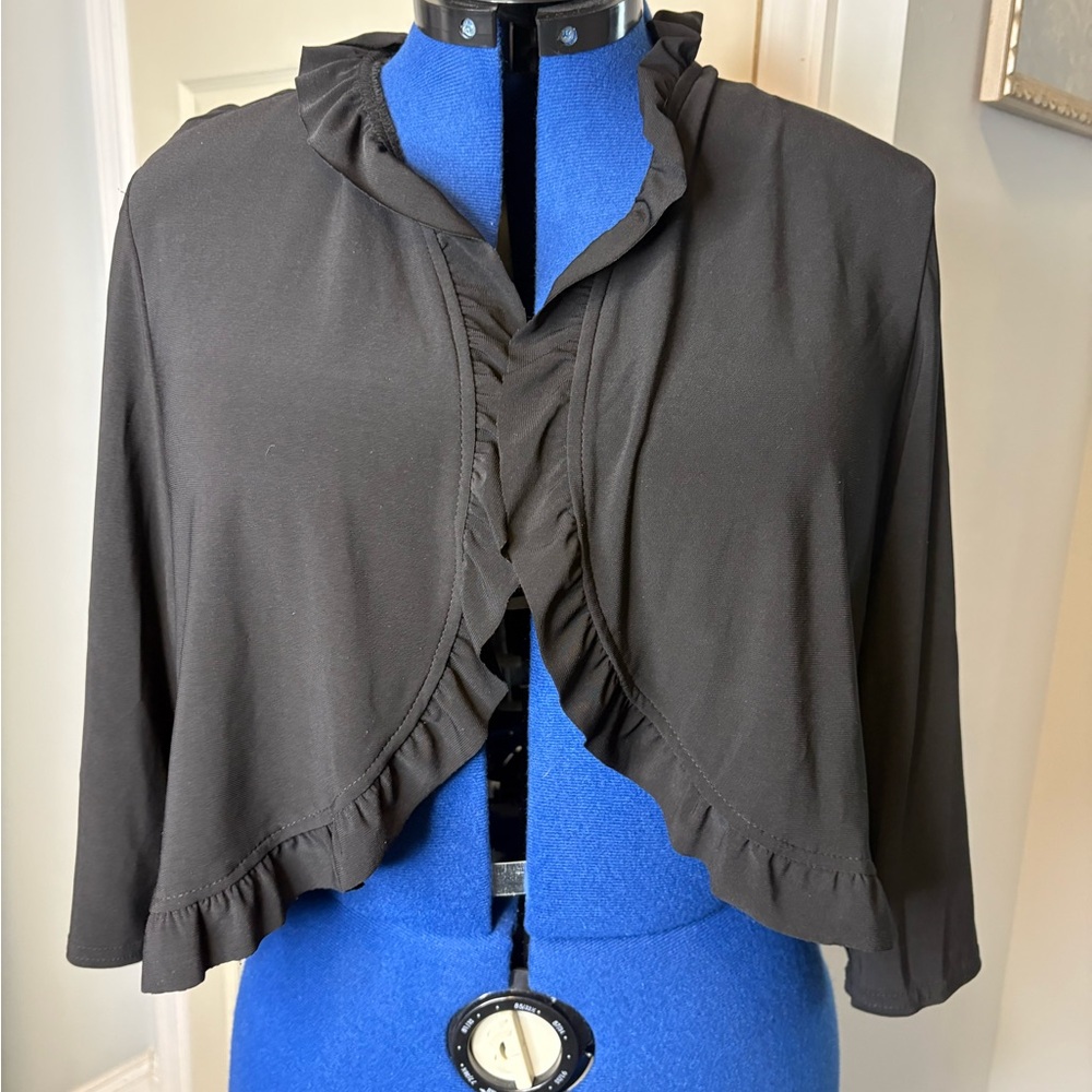 Elegant Black Ruffle Trim Women's Cape blouse  size Xl. K